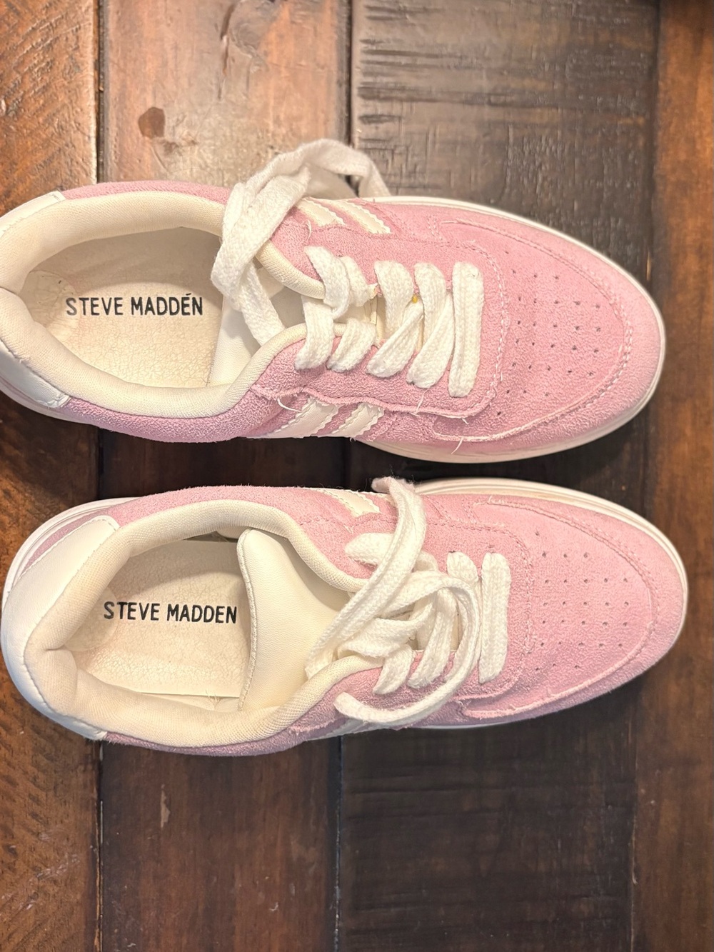 Steve Madden Kids Pink and White Suede Lace-Up Sneakers